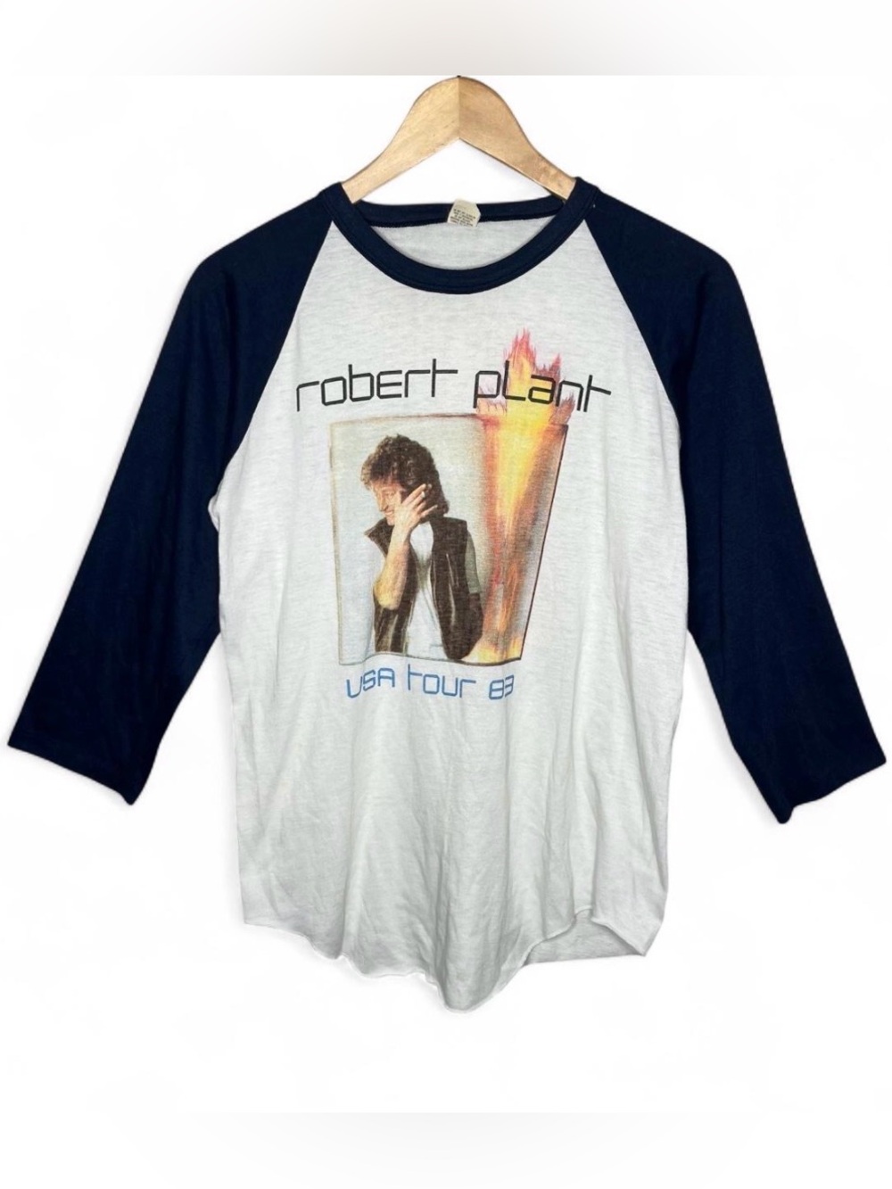 80s Vintage Robert Plant USA Tour 1983 Raglan Sleeve Tee Shirt Concert Band Tee